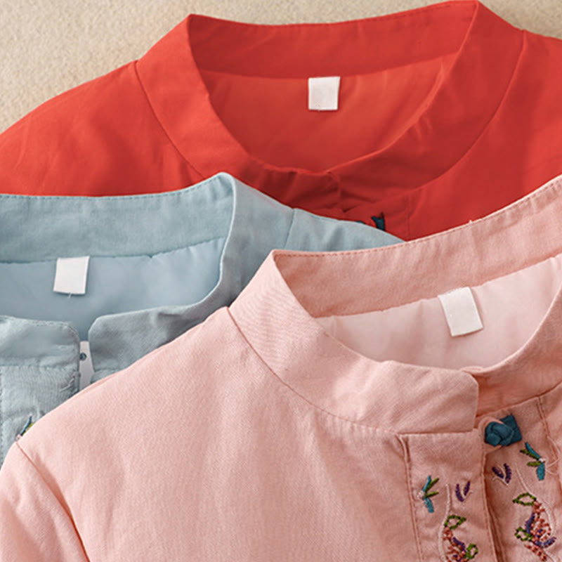 Chaqueta térmica de manga larga para mujer con bordado de flores de invierno y botones de rana de Buddha Stones - image 24