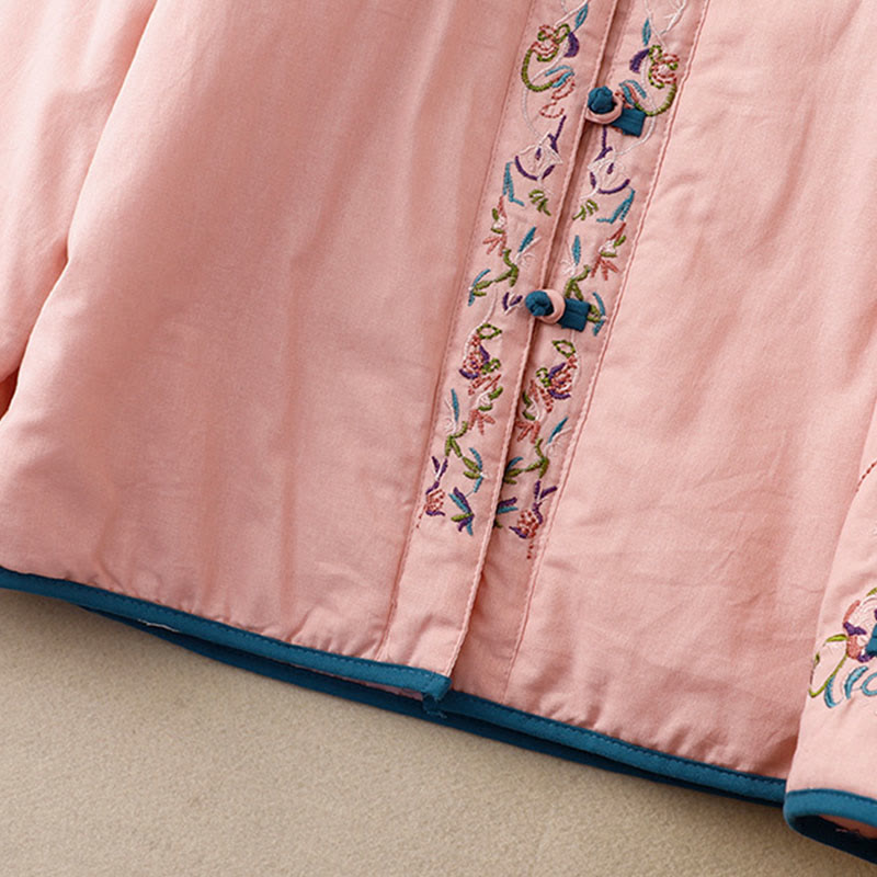 Chaqueta térmica de manga larga para mujer con bordado de flores de invierno y botones de rana de Buddha Stones - image 10