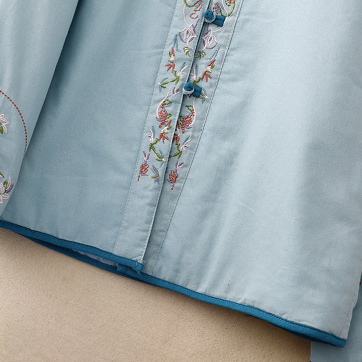 Chaqueta térmica de manga larga para mujer con bordado de flores de invierno y botones de rana de Buddha Stones - image 4