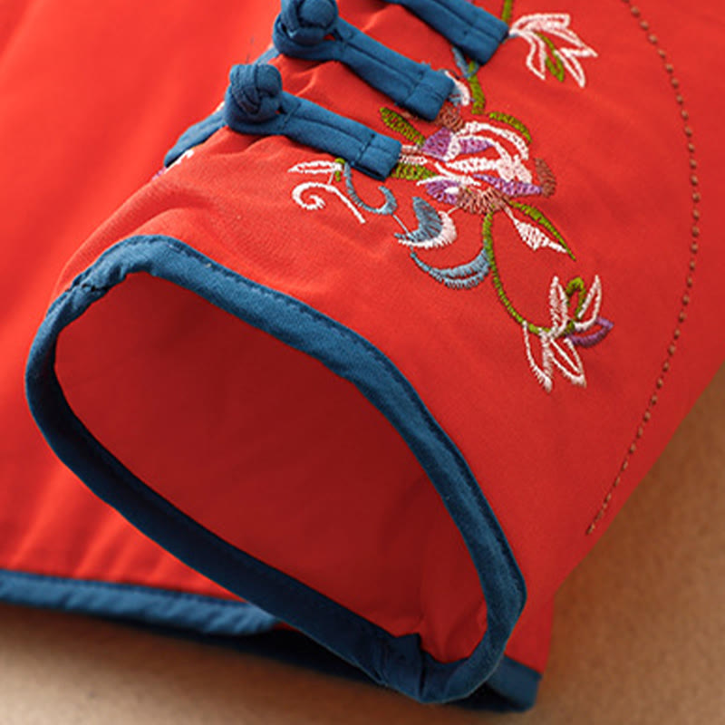 Chaqueta térmica de manga larga para mujer con bordado de flores de invierno y botones de rana de Buddha Stones - image 22