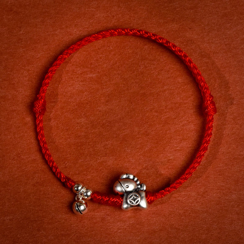 Pulsera tobillera con Buddha Stones en plata de ley 999 y campana de plata de ley 925 para niños y adultos. - Cuerda roja - Tobillera infantil (circunferencia 18-23 cm) - image 1
