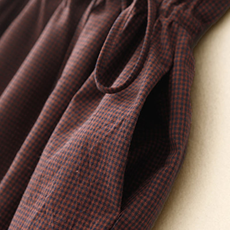 Vestido midi de manga larga con cuello alto, botones de rana y bolsillos, diseño de Buddha Stones Fall en marrón - image 8