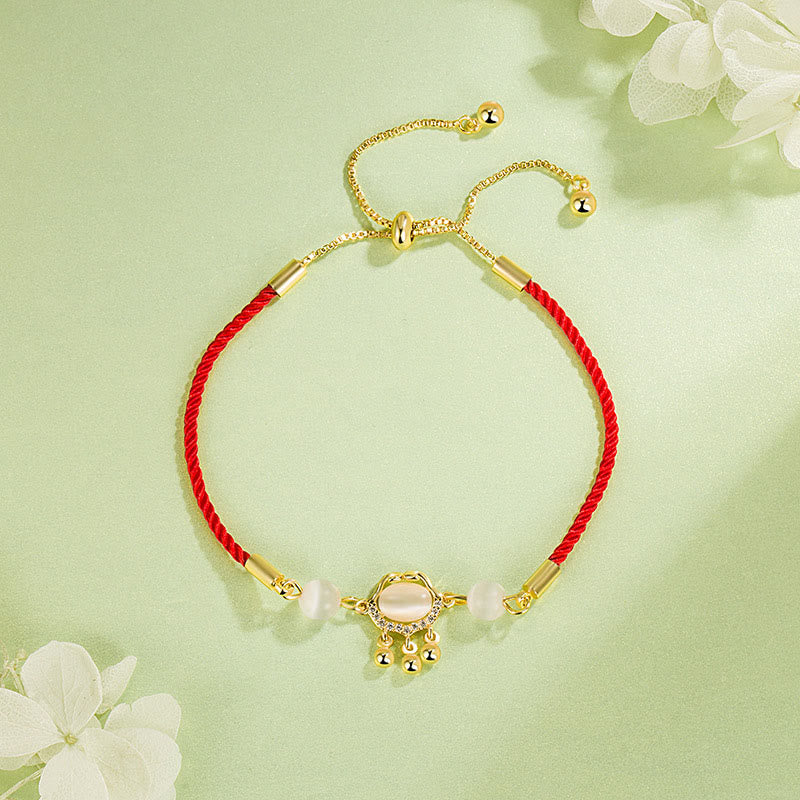 Pulsera protectora chapada en oro y cobre con abalorio de ojo de gato y Buddha Stones - Cuerda roja (circunferencia de la muñeca: 14-22 cm) - image 0