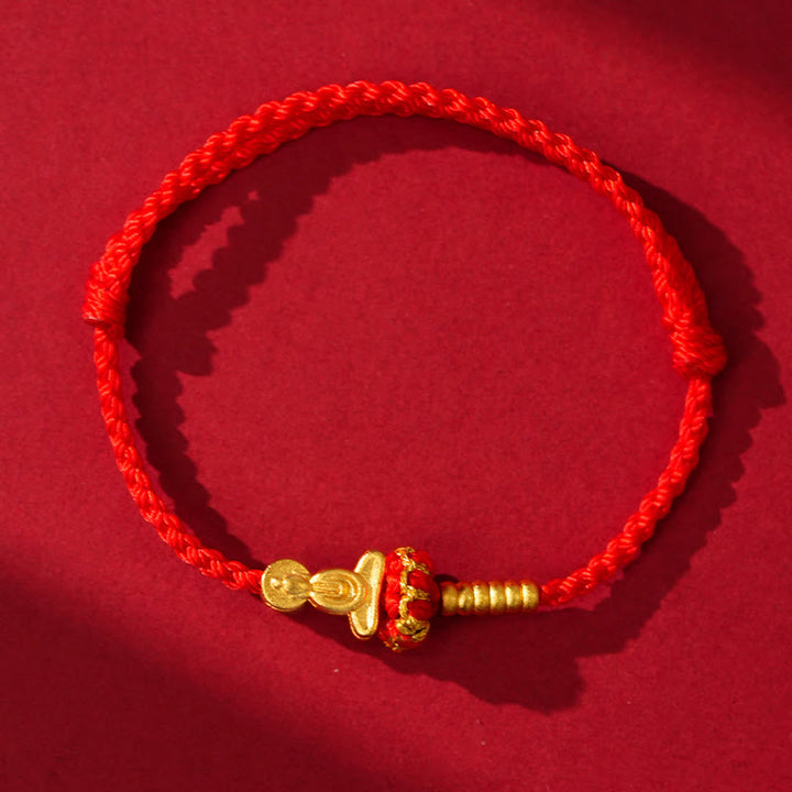 Pulsera trenzada protectora de hilo rojo con nudo de loto de Buda sin forma y Buddha Stones - Cuerda roja (circunferencia de la muñeca: 14-18 cm) - image 5