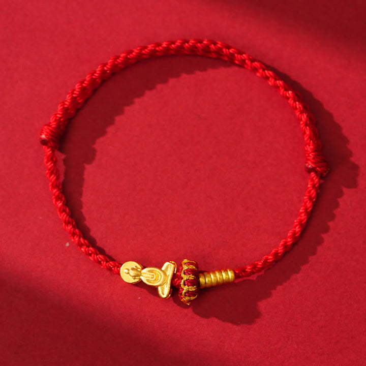 Pulsera trenzada protectora de hilo rojo con nudo de loto de Buda sin forma y Buddha Stones - Cuerda roja oscura (circunferencia de la muñeca: 14-18 cm) - image 1