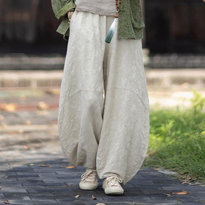 Camisa de manga larga con botones de rana para mujer, pantalones de algodón y lino con estampado de Buddha Stones en otoño, jacquard - Pantalones beige - US4-6, UK/AU8-10, EU36-38 (F) - image 29