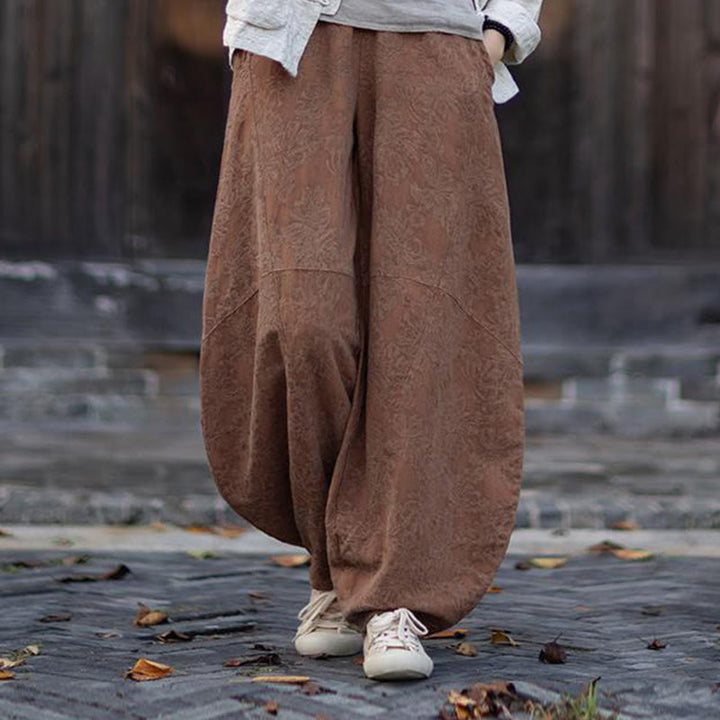 Camisa de manga larga con botones de rana para mujer, pantalones de algodón y lino con estampado de Buddha Stones en otoño, jacquard - Pantalones marrones - US4-6, UK/AU8-10, EU36-38 (F) - image 36