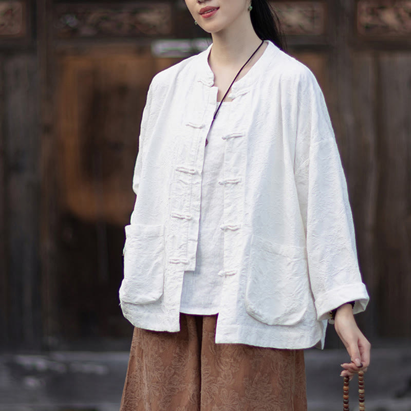 Camisa de manga larga con botones de rana para mujer, pantalones de algodón y lino con estampado de Buddha Stones en otoño, jacquard - image 18