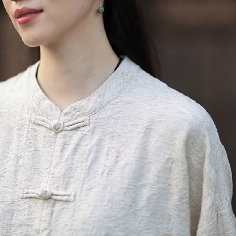 Camisa de manga larga con botones de rana para mujer, pantalones de algodón y lino con estampado de Buddha Stones en otoño, jacquard - image 27