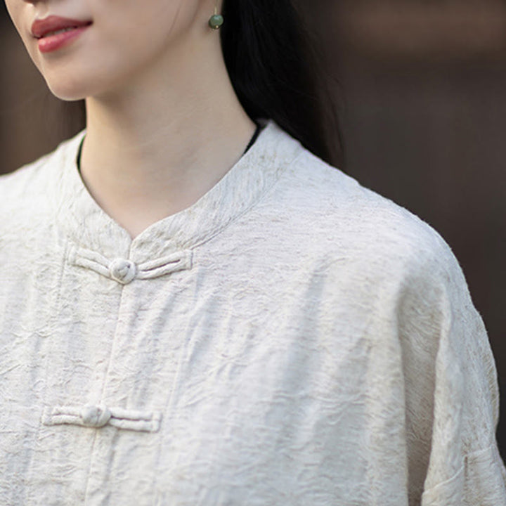 Camisa de manga larga con botones de rana para mujer, pantalones de algodón y lino con estampado de Buddha Stones en otoño, jacquard - image 27