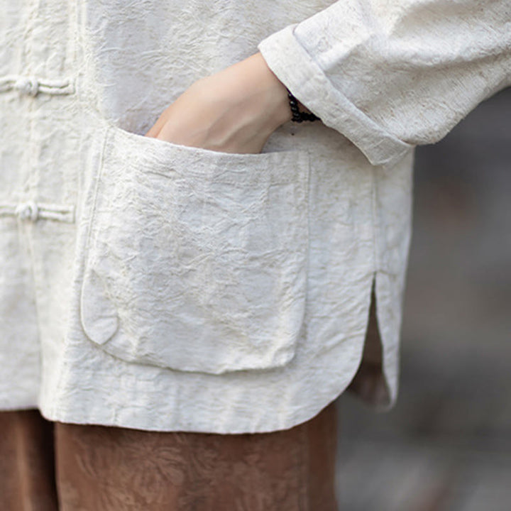 Camisa de manga larga con botones de rana para mujer, pantalones de algodón y lino con estampado de Buddha Stones en otoño, jacquard - image 28