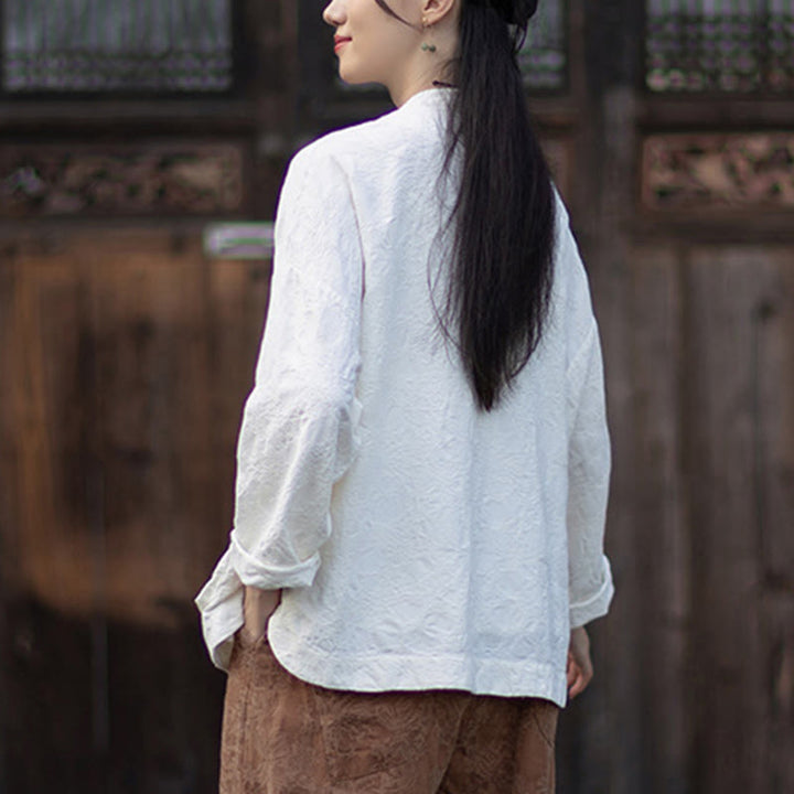 Camisa de manga larga con botones de rana para mujer, pantalones de algodón y lino con estampado de Buddha Stones en otoño, jacquard - image 16