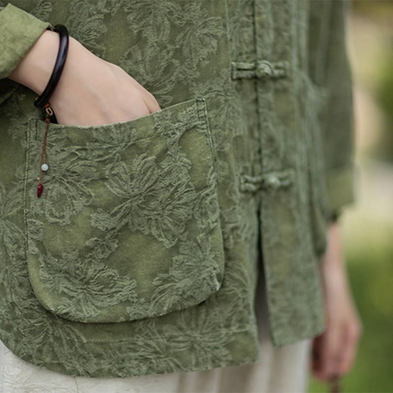 Camisa de manga larga con botones de rana para mujer, pantalones de algodón y lino con estampado de Buddha Stones en otoño, jacquard - image 12