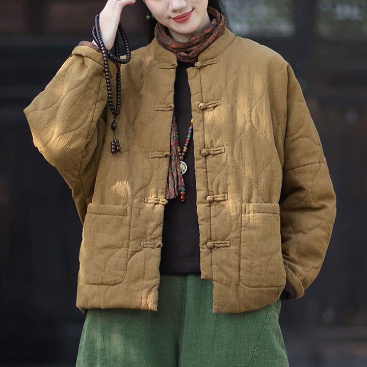 Chaqueta térmica de manga larga para mujer de algodón ramio con botones de rana y líneas curvas de Buddha Stones con bolsillos - Vara de oro - US4-12, UK/AU8-16, EU36-44 (F) - image 29