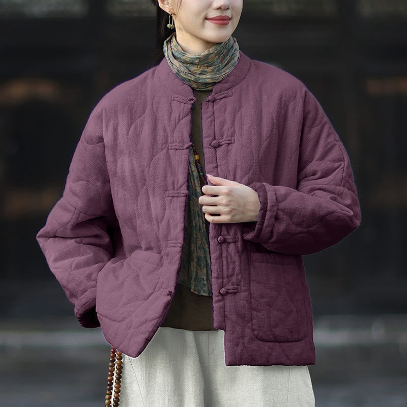 Chaqueta térmica de manga larga para mujer de algodón ramio con botones de rana y líneas curvas de Buddha Stones con bolsillos - Púrpura - US4-12, UK/AU8-16, EU36-44 (F) - image 38