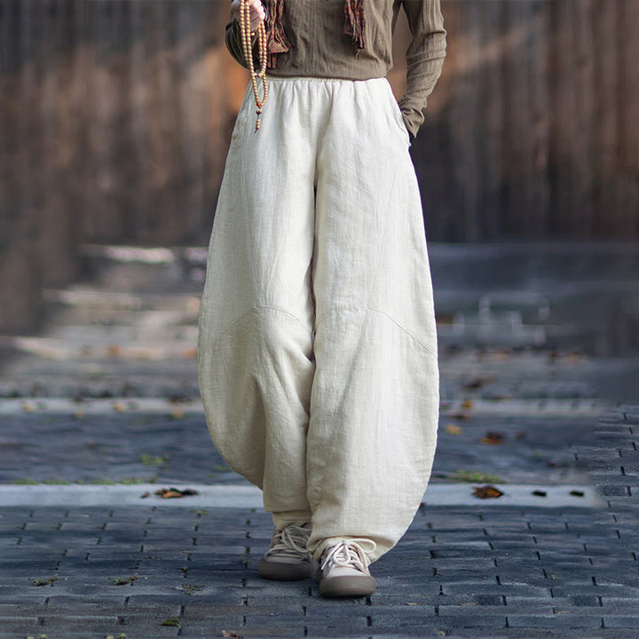 Pantalones térmicos de algodón ramio con cintura elástica para mujer, de Buddha Stones, con bolsillos, para invierno - Lino - US6, UK/AU10, EU38 (L) - image 8