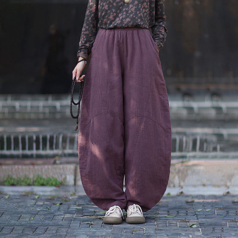 Pantalones térmicos de algodón ramio con cintura elástica para mujer, de Buddha Stones, con bolsillos, para invierno - Púrpura - US6, UK/AU10, EU38 (L) - image 14