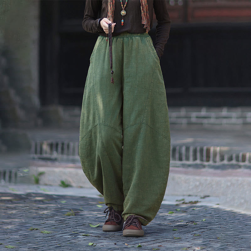 Pantalones térmicos de algodón ramio con cintura elástica para mujer, de Buddha Stones, con bolsillos, para invierno - Verde mar medio - US6, UK/AU10, EU38 (L) - image 27