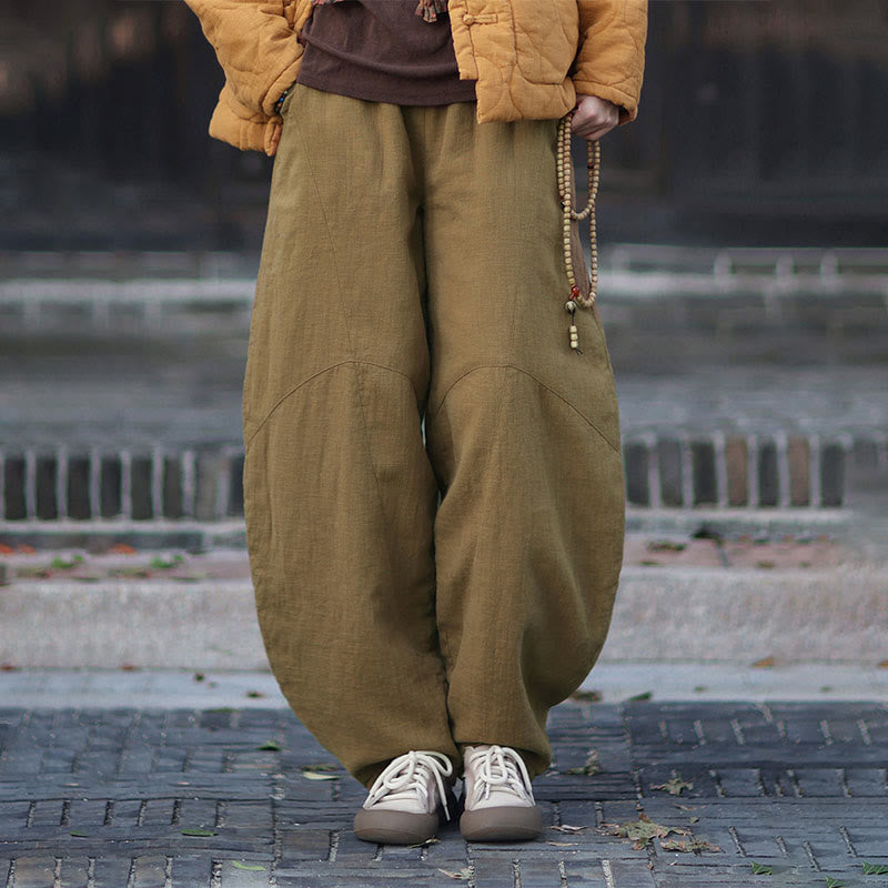 Pantalones térmicos de algodón ramio con cintura elástica para mujer, de Buddha Stones, con bolsillos, para invierno - Caqui - US6, UK/AU10, EU38 (L) - image 36