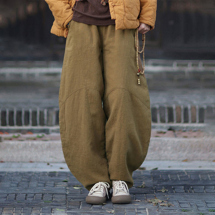 Pantalones térmicos de algodón ramio con cintura elástica para mujer, de Buddha Stones, con bolsillos, para invierno - Caqui - US6, UK/AU10, EU38 (L) - image 36
