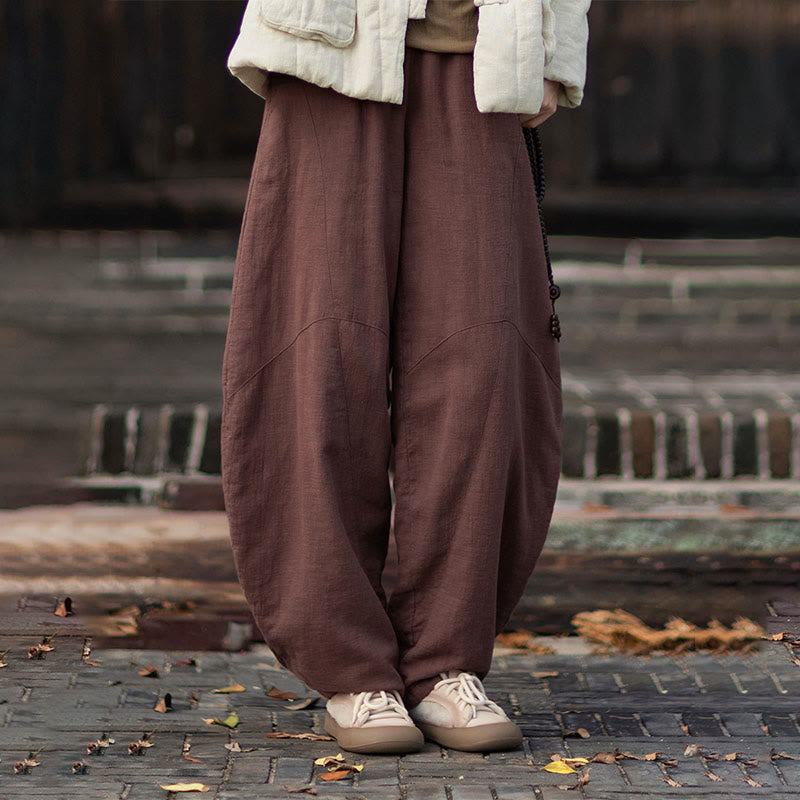Pantalones térmicos de algodón ramio con cintura elástica para mujer, de Buddha Stones, con bolsillos, para invierno - Tierra de siena - US6, UK/AU10, EU38 (L) - image 39