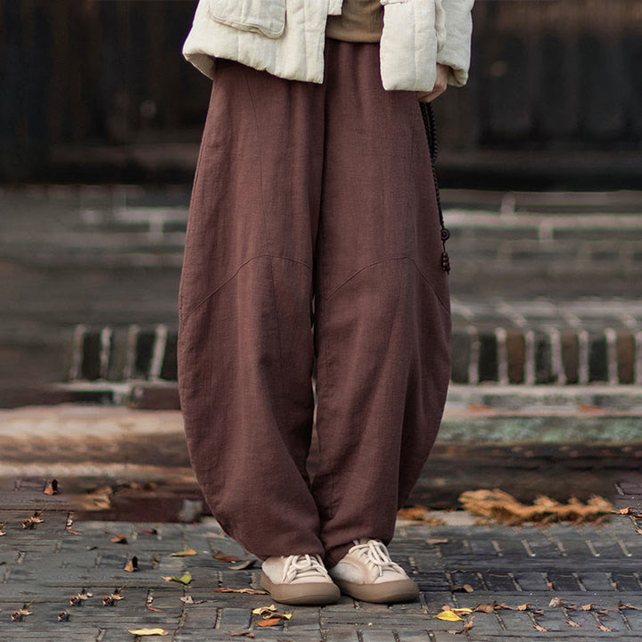 Pantalones térmicos de algodón ramio con cintura elástica para mujer, de Buddha Stones, con bolsillos, para invierno - Tierra de siena - US6, UK/AU10, EU38 (L) - image 39