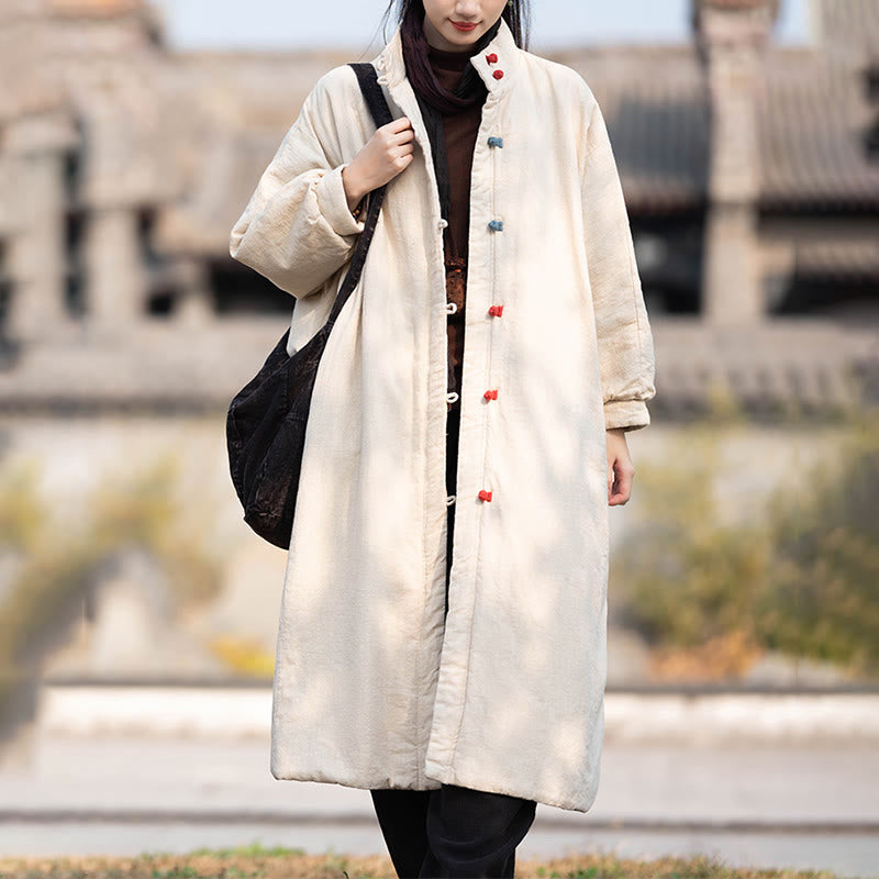 Abrigo térmico de invierno Buddha Stones de algodón ramio con botones de rana para mujer, de manga larga y bolsillos - image 2