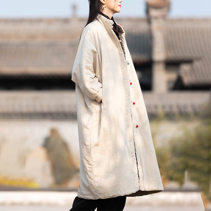 Abrigo térmico de invierno Buddha Stones de algodón ramio con botones de rana para mujer, de manga larga y bolsillos - image 3