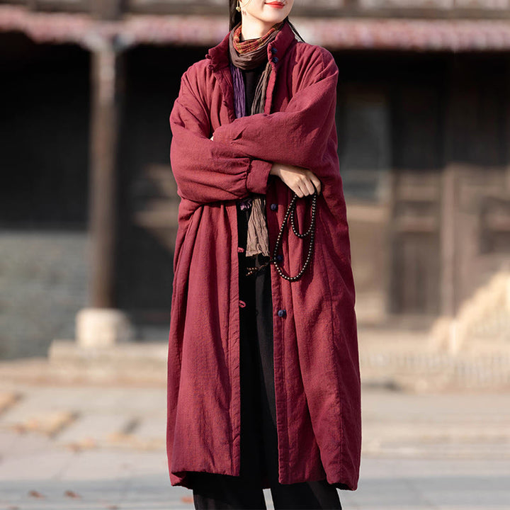 Abrigo térmico de invierno Buddha Stones de algodón ramio con botones de rana para mujer, de manga larga y bolsillos - image 17