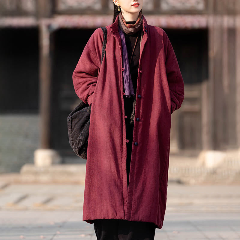 Abrigo térmico de invierno Buddha Stones de algodón ramio con botones de rana para mujer, de manga larga y bolsillos - image 16