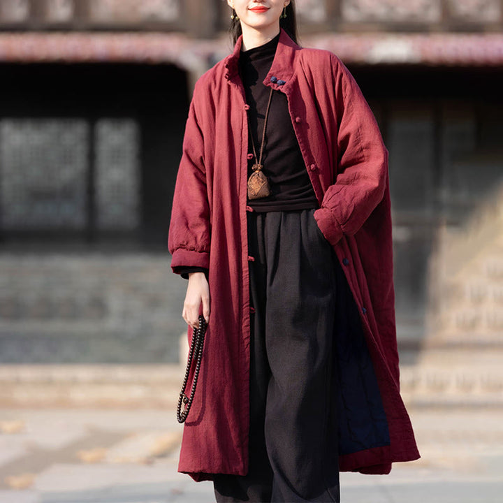 Abrigo térmico de invierno Buddha Stones de algodón ramio con botones de rana para mujer, de manga larga y bolsillos - image 15