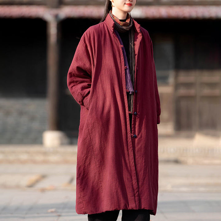 Abrigo térmico de invierno Buddha Stones de algodón ramio con botones de rana para mujer, de manga larga y bolsillos - image 11