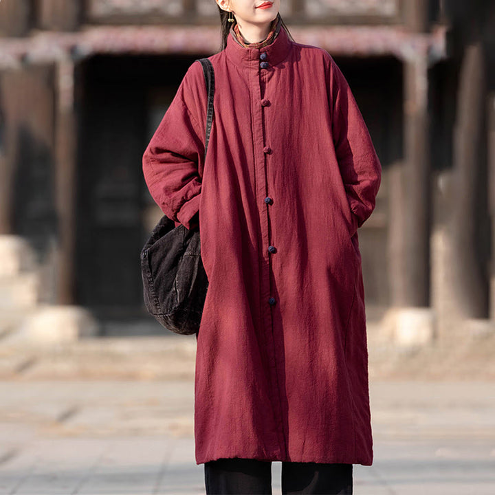 Abrigo térmico de invierno Buddha Stones de algodón ramio con botones de rana para mujer, de manga larga y bolsillos - image 18