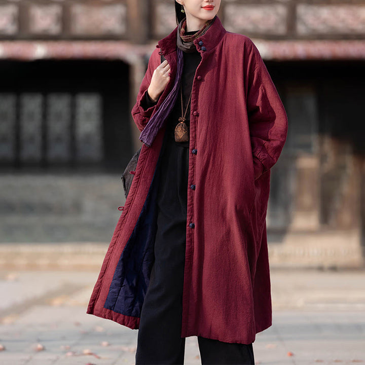 Abrigo térmico de invierno Buddha Stones de algodón ramio con botones de rana para mujer, de manga larga y bolsillos - image 12