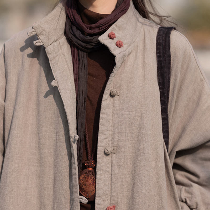 Abrigo térmico de invierno Buddha Stones de algodón ramio con botones de rana para mujer, de manga larga y bolsillos - image 33