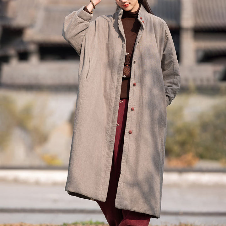 Abrigo térmico de invierno Buddha Stones de algodón ramio con botones de rana para mujer, de manga larga y bolsillos - image 29