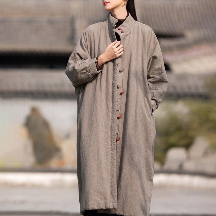 Abrigo térmico de invierno Buddha Stones de algodón ramio con botones de rana para mujer, de manga larga y bolsillos - image 30