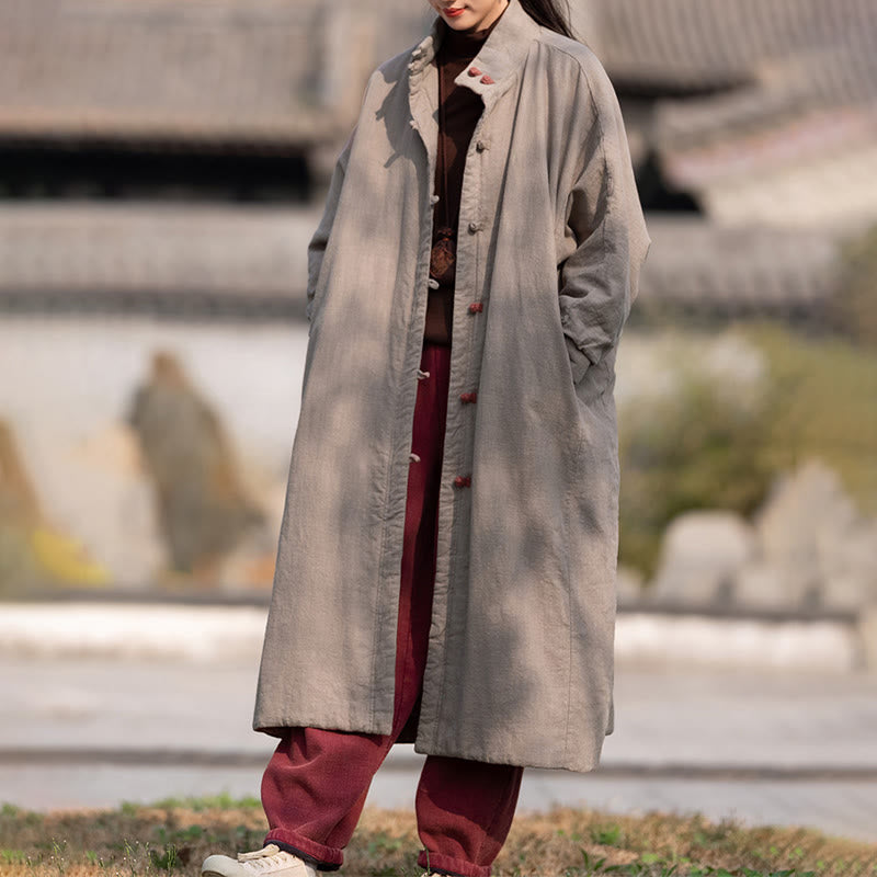 Abrigo térmico de invierno Buddha Stones de algodón ramio con botones de rana para mujer, de manga larga y bolsillos - image 32