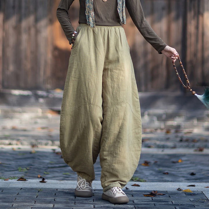 Pantalones térmicos de algodón ramio con cintura elástica para mujer, de Buddha Stones, con bolsillos, para invierno - image 7