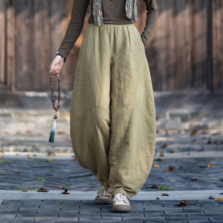 Pantalones térmicos de algodón ramio con cintura elástica para mujer, de Buddha Stones, con bolsillos, para invierno - image 5