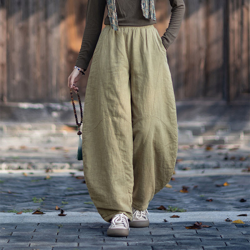 Pantalones térmicos de algodón ramio con cintura elástica para mujer, de Buddha Stones, con bolsillos, para invierno - image 4