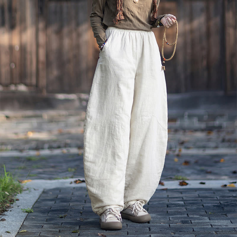 Pantalones térmicos de algodón ramio con cintura elástica para mujer, de Buddha Stones, con bolsillos, para invierno - image 9