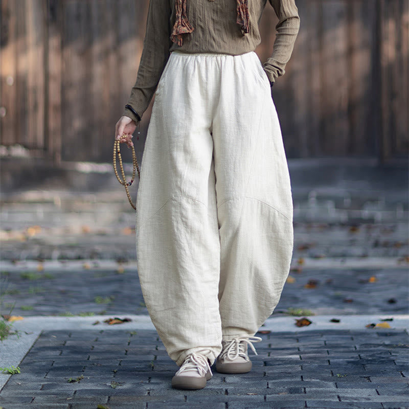 Pantalones térmicos de algodón ramio con cintura elástica para mujer, de Buddha Stones, con bolsillos, para invierno - image 13