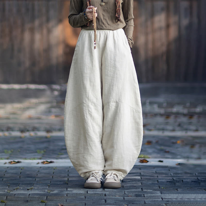 Pantalones térmicos de algodón ramio con cintura elástica para mujer, de Buddha Stones, con bolsillos, para invierno - image 11
