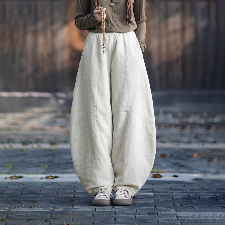 Pantalones térmicos de algodón ramio con cintura elástica para mujer, de Buddha Stones, con bolsillos, para invierno - image 11