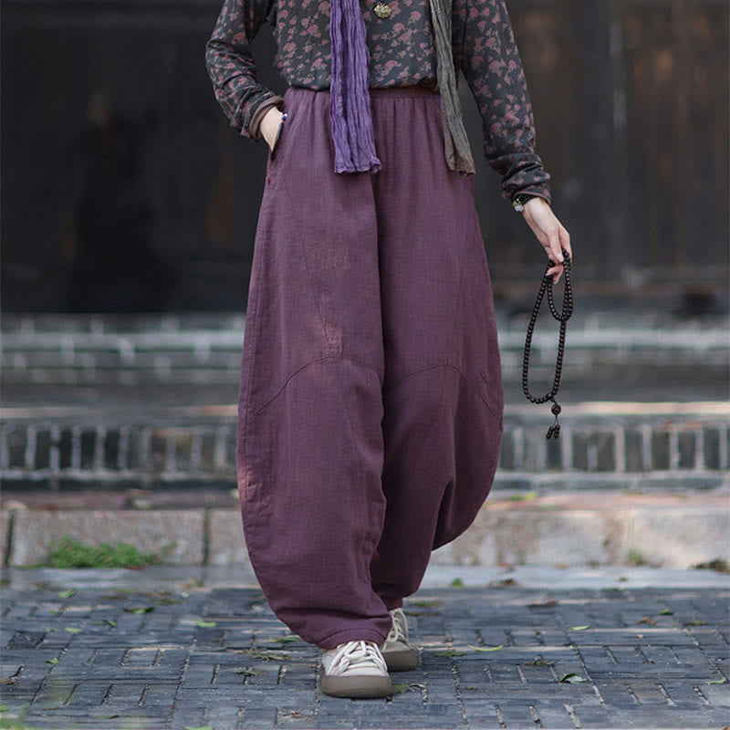 Pantalones térmicos de algodón ramio con cintura elástica para mujer, de Buddha Stones, con bolsillos, para invierno - image 17