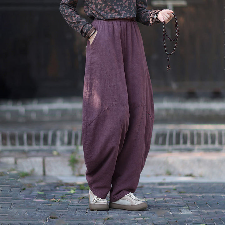 Pantalones térmicos de algodón ramio con cintura elástica para mujer, de Buddha Stones, con bolsillos, para invierno - image 15