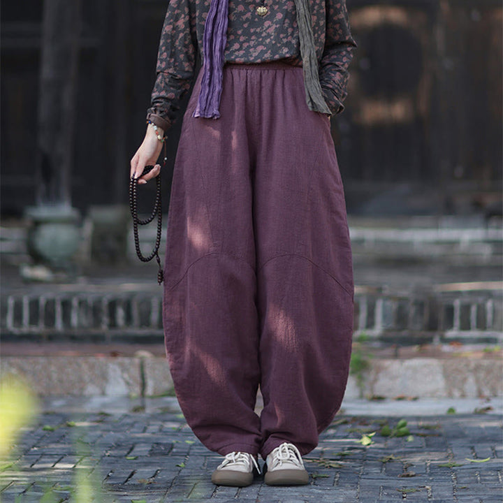 Pantalones térmicos de algodón ramio con cintura elástica para mujer, de Buddha Stones, con bolsillos, para invierno - image 19