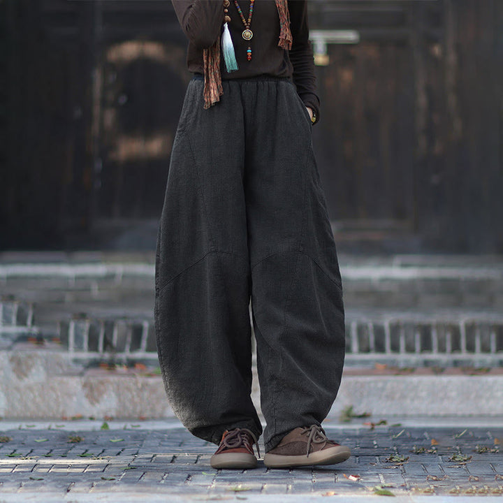 Pantalones térmicos de algodón ramio con cintura elástica para mujer, de Buddha Stones, con bolsillos, para invierno - image 24