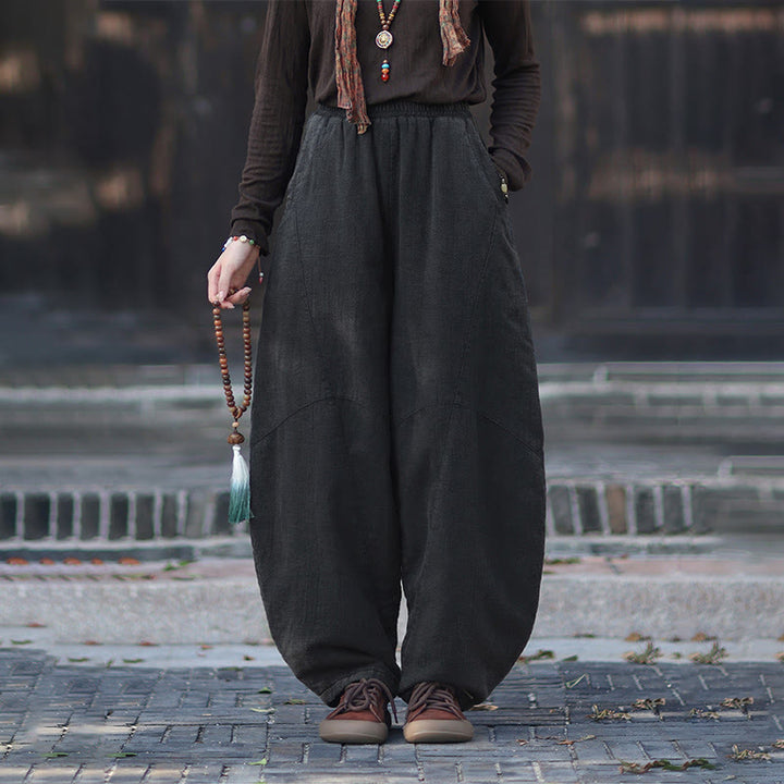 Pantalones térmicos de algodón ramio con cintura elástica para mujer, de Buddha Stones, con bolsillos, para invierno - image 26